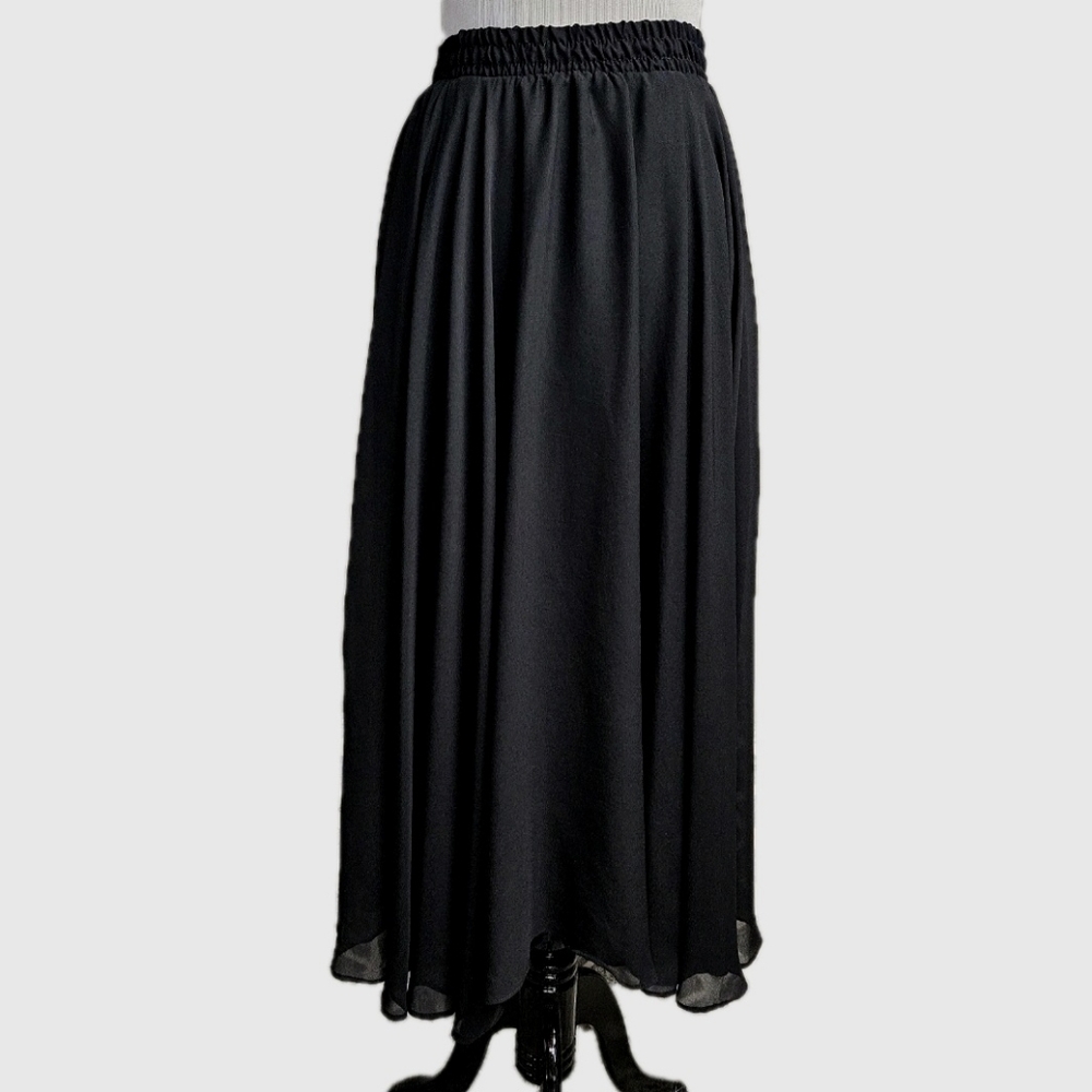 Cline-Kolarek Black Chiffon Overlay Vintage 80s 90s Flowy Flouncy Circle Skirt